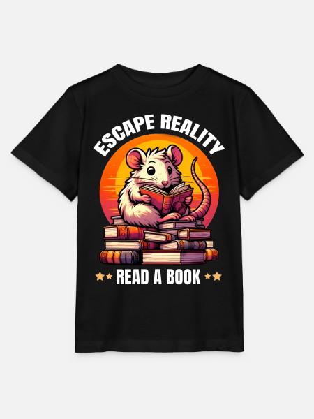 Escape Reality, Read a Book. Süße Ratte liest Buch - Stanley/Stella Kinder T-Shirt MINI CREATOR - Schwarz