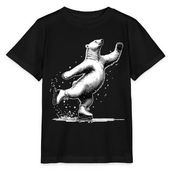 Polar bear loves ice skating Arctic North Pole - Stanley/Stella MINI CREATOR Kids’ T-Shirt - black - Front - Mikhail (115cm)