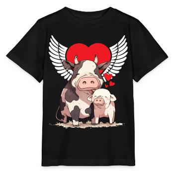 Animal Loving Animal Lover Cow Pig Animal Welfare Heart - Stanley/Stella MINI CREATOR Kids’ T-Shirt - black - Front - Mikhail (115cm)