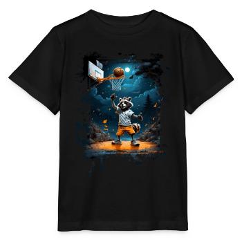 Waschbär Basketball Basketballer - Stanley/Stella Kinder T-Shirt MINI CREATOR  - Schwarz - Vorne - Mikhail (115cm)