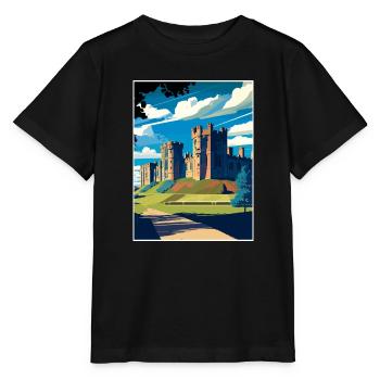Château d’Alnwick, Angleterre, Illustration de voyage vintage - T-shirt bio MINI CREATOR Stanley/Stella Enfant - noir - Devant - Mikhail (115cm)