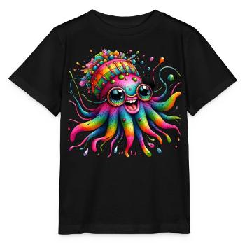 Poulpe, Méduse, Mer, Animaux Colorés, Hippie - T-shirt bio MINI CREATOR Stanley/Stella Enfant - noir - Devant - Mikhail (115cm)