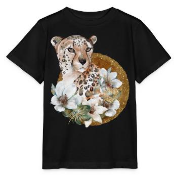 Léopard avec or et fleurs - T-shirt bio MINI CREATOR Stanley/Stella Enfant - noir - Devant - Mikhail (115cm)