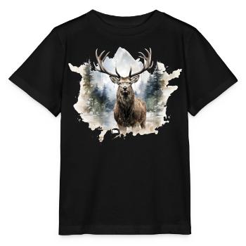 Watercolor deer in the forest - Stanley/Stella MINI CREATOR Kids’ T-Shirt - black - Front - Mikhail (115cm)