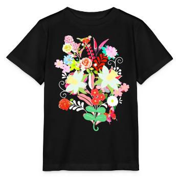 hungarian flowers ,pink,vine,flower,bouquet - Stanley/Stella MINI CREATOR Kids’ T-Shirt - black - Front - Mikhail (115cm)
