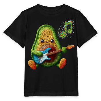GESCHMACK UND MUSIK, AVOCADO SPIELT E-GITARRE - Stanley/Stella Kinder T-Shirt MINI CREATOR  - Schwarz - Vorne - Mikhail (115cm)