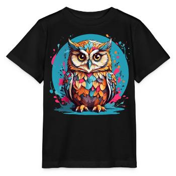 Liebenswerte Eule auf Farbklecksen - Stanley/Stella Kinder T-Shirt MINI CREATOR  - Schwarz - Vorne - Mikhail (115cm)