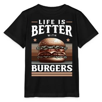 Burgers and joie de vivre motif - Stanley/Stella MINI CREATOR Kids’ T-Shirt - black - Front - Mikhail (115cm)
