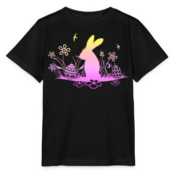 Paashaas op weide met zwaluwen - Stanley/Stella Kinder-T-shirt MINI CREATOR  - zwart - Voor - Mikhail (115cm)