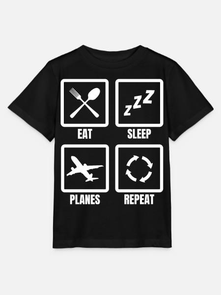 Eat Sleep Planes Repeat - Stanley/Stella Kinder T-Shirt MINI CREATOR  - Schwarz
