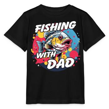 Fishing with dad with colorful fish design - Stanley/Stella MINI CREATOR Kids’ T-Shirt - black - Front - Mikhail (115cm)