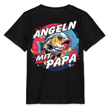 Angeln mit Papa mit buntem Fischdesign - Stanley/Stella Kinder T-Shirt MINI CREATOR  - Schwarz - Vorne - Mikhail (115cm)