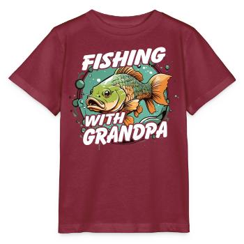 Angeln mit Papa mit buntem Fischdesign - Stanley/Stella Kinder T-Shirt MINI CREATOR  - Burgunderrot - Vorne - Kain (125cm)