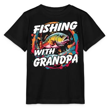 Fishing with Grandpa Colorful Fishing Motif - Stanley/Stella MINI CREATOR Kids’ T-Shirt - black - Front - Mikhail (115cm)