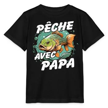 Pêcher avec papa. Motif de pêche coloré - T-shirt bio MINI CREATOR Stanley/Stella Enfant - noir - Devant - Mikhail (115cm)