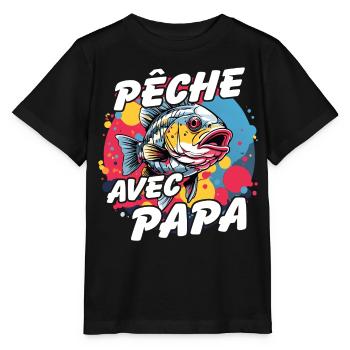 Pêcher avec papa. Motif de pêche coloré - T-shirt bio MINI CREATOR Stanley/Stella Enfant - noir - Devant - Mikhail (115cm)