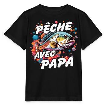 Pêche avec papa. Motif de pêche coloré - T-shirt bio MINI CREATOR Stanley/Stella Enfant - noir - Devant - Mikhail (115cm)