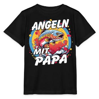 Angeln mit Papa. Buntes Angelmotiv - Stanley/Stella Kinder T-Shirt MINI CREATOR  - Schwarz - Vorne - Mikhail (115cm)