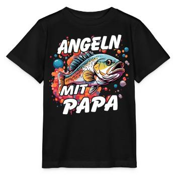 Angeln mit Papa. Buntes Angelmotiv - Stanley/Stella Kinder T-Shirt MINI CREATOR  - Schwarz - Vorne - Mikhail (115cm)