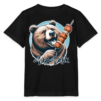 Shashlik Meat Skewer Bear Gift - Stanley/Stella MINI CREATOR Kids’ T-Shirt - black - Front - Mikhail (115cm)