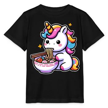 Japanische Kawaii Einhorn Ramen Asiatische Küche - Stanley/Stella Kinder T-Shirt MINI CREATOR  - Schwarz - Vorne - Mikhail (115cm)