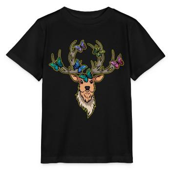 Cerf Papillons Cerf Tête Printemps - T-shirt bio MINI CREATOR Stanley/Stella Enfant - noir - Devant - Mikhail (115cm)