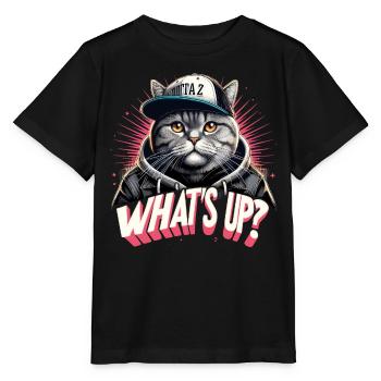 BKH Britisch Kurzhaar Katze getigert Gangster - Stanley/Stella Kinder T-Shirt MINI CREATOR  - Schwarz - Vorne - Mikhail (115cm)
