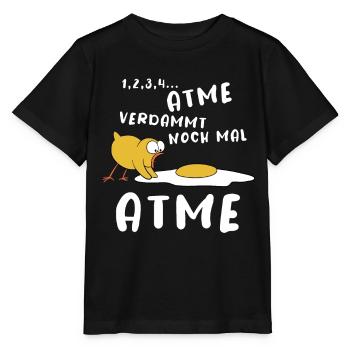 Küken, Spiegelei, Wiederbelebung - Atme! Cartoon - Stanley/Stella Kinder T-Shirt MINI CREATOR  - Schwarz - Vorne - Mikhail (115cm)