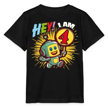 Four Year Old Little Robot Hello I'm 4 - Stanley/Stella MINI CREATOR Kids’ T-Shirt - black - Front - Mikhail (115cm)