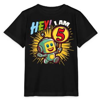Petit robot de cinq ans Bonjour, j’ai 5 ans - T-shirt bio MINI CREATOR Stanley/Stella Enfant - noir - Devant - Mikhail (115cm)