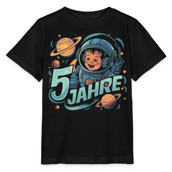 5 Jahre Kleiner Astronaut im Weltraum und Sterne - Stanley/Stella Kinder T-Shirt MINI CREATOR  - Schwarz - Vorne - Mikhail (115cm)