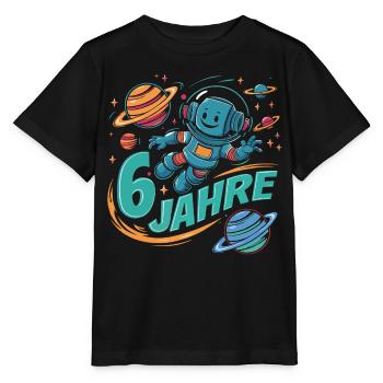 6 Jahre Kleiner Roboter als Astronaut im Weltraum - Stanley/Stella Kinder T-Shirt MINI CREATOR  - Schwarz - Vorne - Mikhail (115cm)