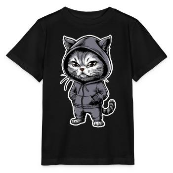 Ärgerliche Böse Katze Grummelige Katze - Stanley/Stella Kinder T-Shirt MINI CREATOR  - Schwarz - Vorne - Mikhail (115cm)