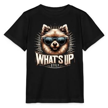 Kleinspitz Spitz Was geht ab Gangsta Hund Geschenk - Stanley/Stella Kinder T-Shirt MINI CREATOR  - Schwarz - Vorne - Mikhail (115cm)