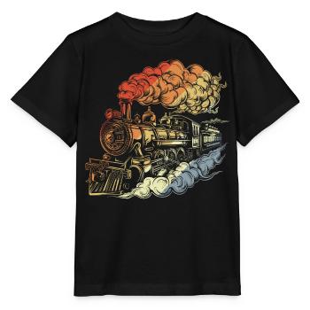 Retro Dampflokomotive - Stanley/Stella Kinder T-Shirt MINI CREATOR  - Schwarz - Vorne - Mikhail (115cm)