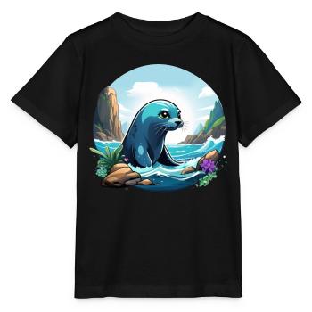 Phoque sur la côte - T-shirt bio MINI CREATOR Stanley/Stella Enfant - noir - Devant - Mikhail (115cm)