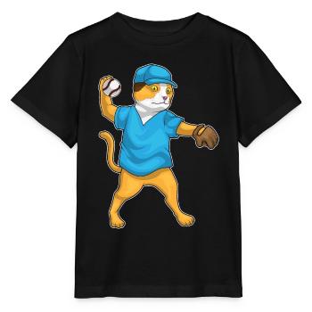 Cat Baseball Baseball Glove Sports - Stanley/Stella MINI CREATOR Kids’ T-Shirt - black - Front - Mikhail (115cm)