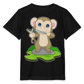 Monkey Slingshot - Stanley/Stella MINI CREATOR Kids’ T-Shirt - black - Front - Mikhail (115cm)