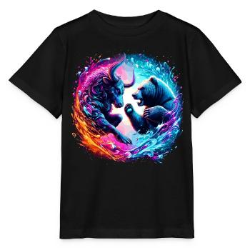 Bulle vs Bär Börsen Kampf - Stanley/Stella Kinder T-Shirt MINI CREATOR  - Schwarz - Vorne - Mikhail (115cm)