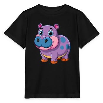 Hippopotame Mignon Mascotte Personnage De Dessin Animé Kawaii - T-shirt bio MINI CREATOR Stanley/Stella Enfant - noir - Devant - Mikhail (115cm)
