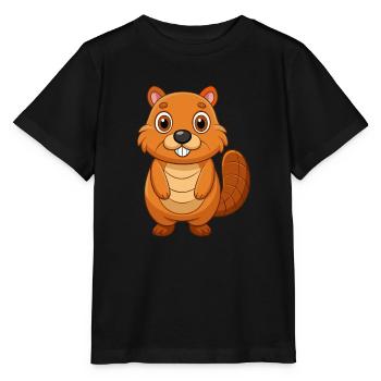 Beaver Cute Mascot Cartoon Character Kawaii - Stanley/Stella MINI CREATOR Kids’ T-Shirt - black - Front - Mikhail (115cm)