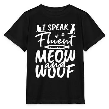 Ich spreche fließend Miau und Wuff - Stanley/Stella Kinder T-Shirt MINI CREATOR  - Schwarz - Vorne - Mikhail (115cm)