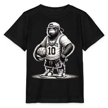 Cooler Gorilla mit Basketball und Bling - Stanley/Stella Kinder T-Shirt MINI CREATOR  - Schwarz - Vorne - Mikhail (115cm)