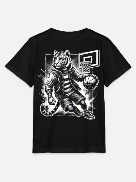 Street Style Basketball Tiger - Stanley/Stella Kinder T-Shirt MINI CREATOR  - Schwarz