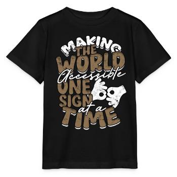 ASL Dolmetscher Gebärdensprache - Stanley/Stella Kinder T-Shirt MINI CREATOR  - Schwarz - Vorne - Mikhail (115cm)