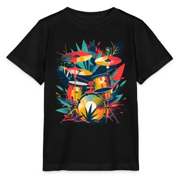 Drum Set Illustration - Stanley/Stella Kinder T-Shirt MINI CREATOR  - Schwarz - Vorne - Mikhail (115cm)