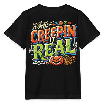 Creepin' It Real - Colorful Playful Halloween Shirt - Stanley/Stella MINI CREATOR Kids’ T-Shirt - black - Front - Mikhail (115cm)