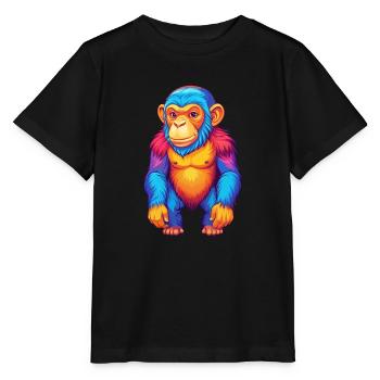 Chimpanzé Personnage De Dessin Animé Kawaii Coloré - T-shirt bio MINI CREATOR Stanley/Stella Enfant - noir - Devant - Mikhail (115cm)