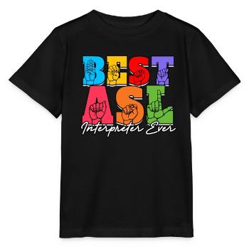 ASL Dolmetscher Gebärdensprache - Stanley/Stella Kinder T-Shirt MINI CREATOR  - Schwarz - Vorne - Mikhail (115cm)