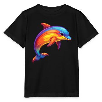 Gewöhnlicher Delfin Buntes Kawaii Cartoon Meerestier - Stanley/Stella Kinder T-Shirt MINI CREATOR  - Schwarz - Vorne - Mikhail (115cm)